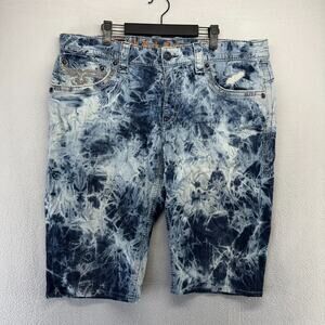 Rock Revival Jean Shorts Men's 40 Blue Denim Acid Wash Dorsett Alt Straight